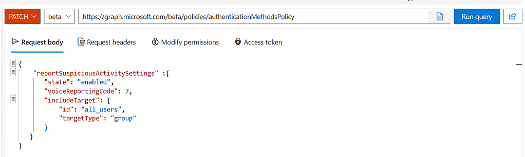 Patch in Microsoft Graph explorer