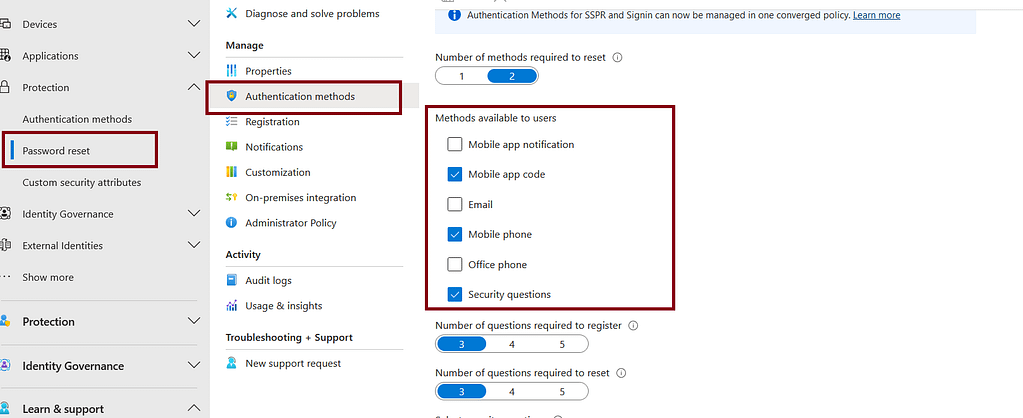 legacy SSPR policy for authentication methods